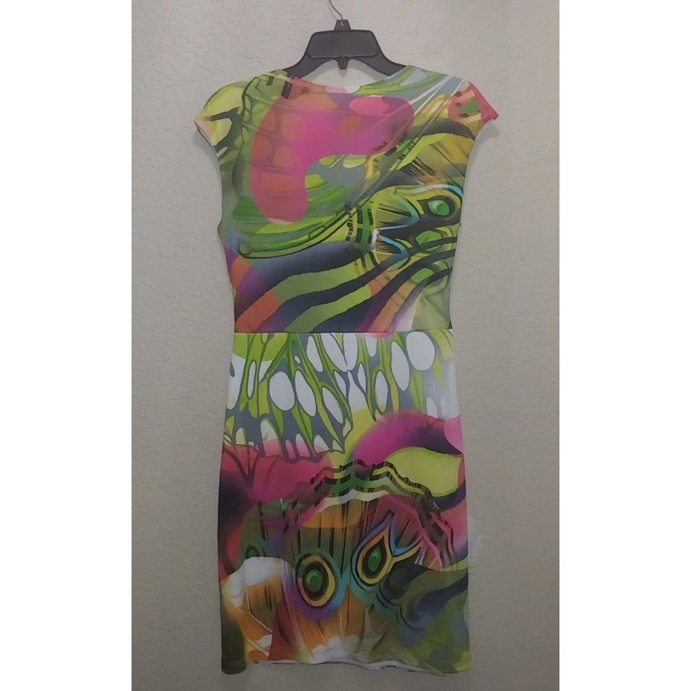 Joseph Ribkoff Multicolor Abstract Print Mini Dress - Lime Green, Pink, Blue - Picture 2 of 4